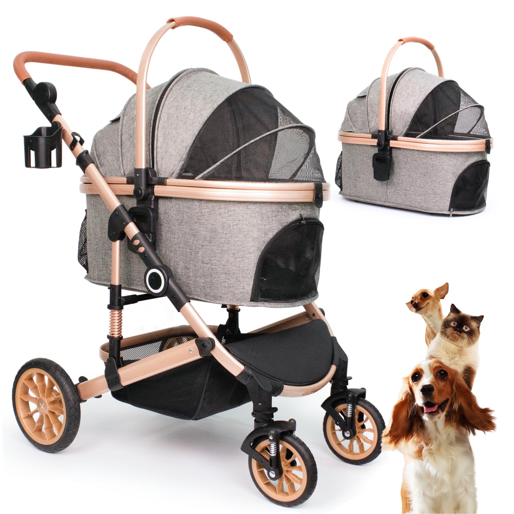 3 in 1 Pet Stroller with Detachable Carrier for Medium Dogs and Cats