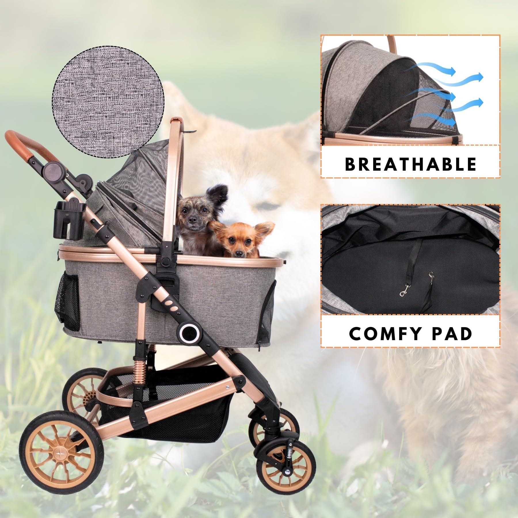 3 in 1 Pet Stroller with Detachable Carrier for Medium Dogs and Cats