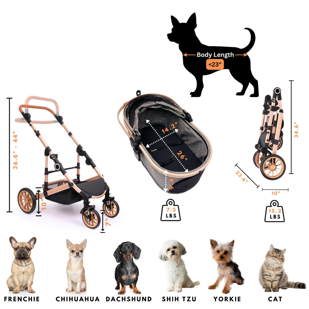 3 in 1 Pet Stroller with Detachable Carrier for Medium Dogs and Cats