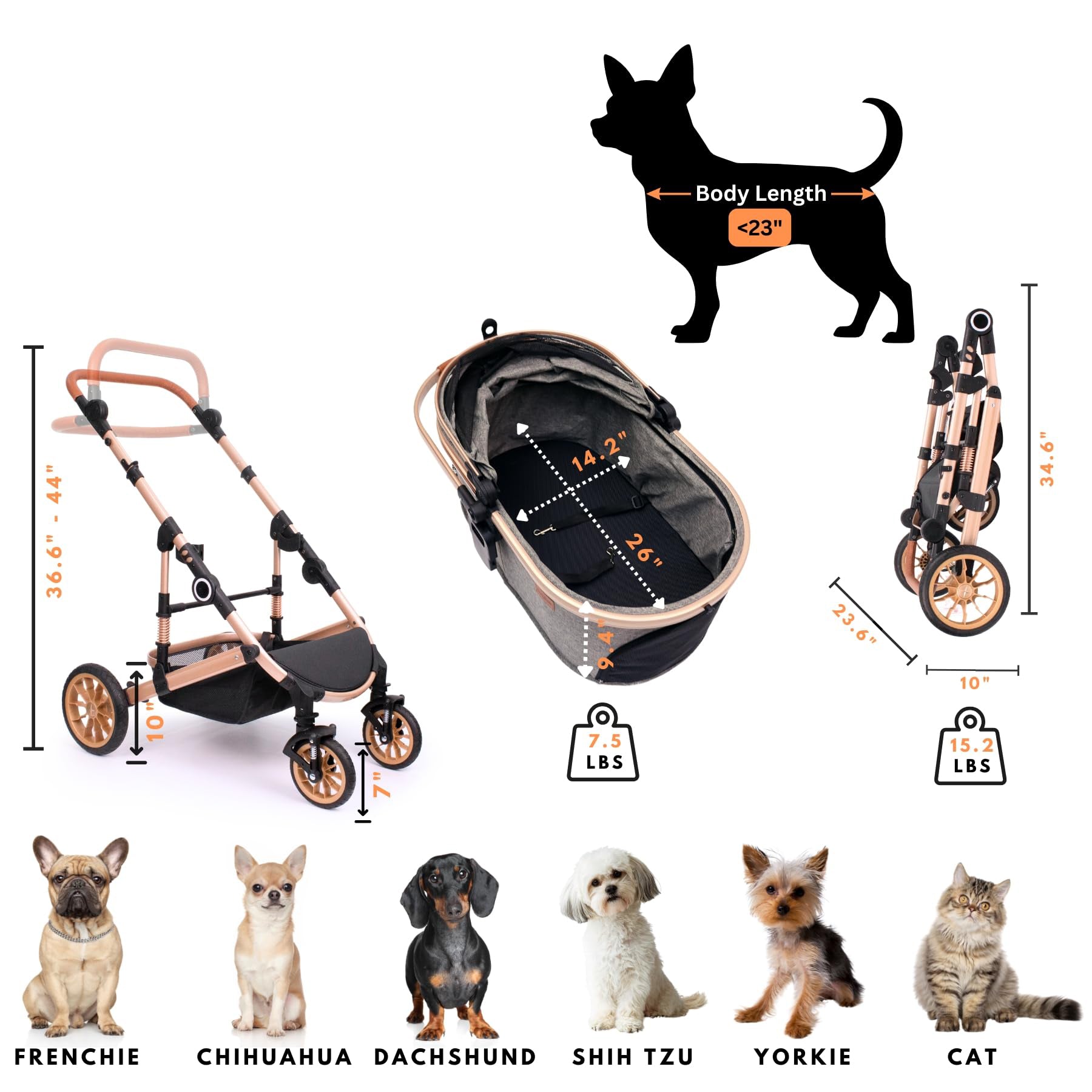 3 in 1 Pet Stroller with Detachable Carrier for Medium Dogs and Cats