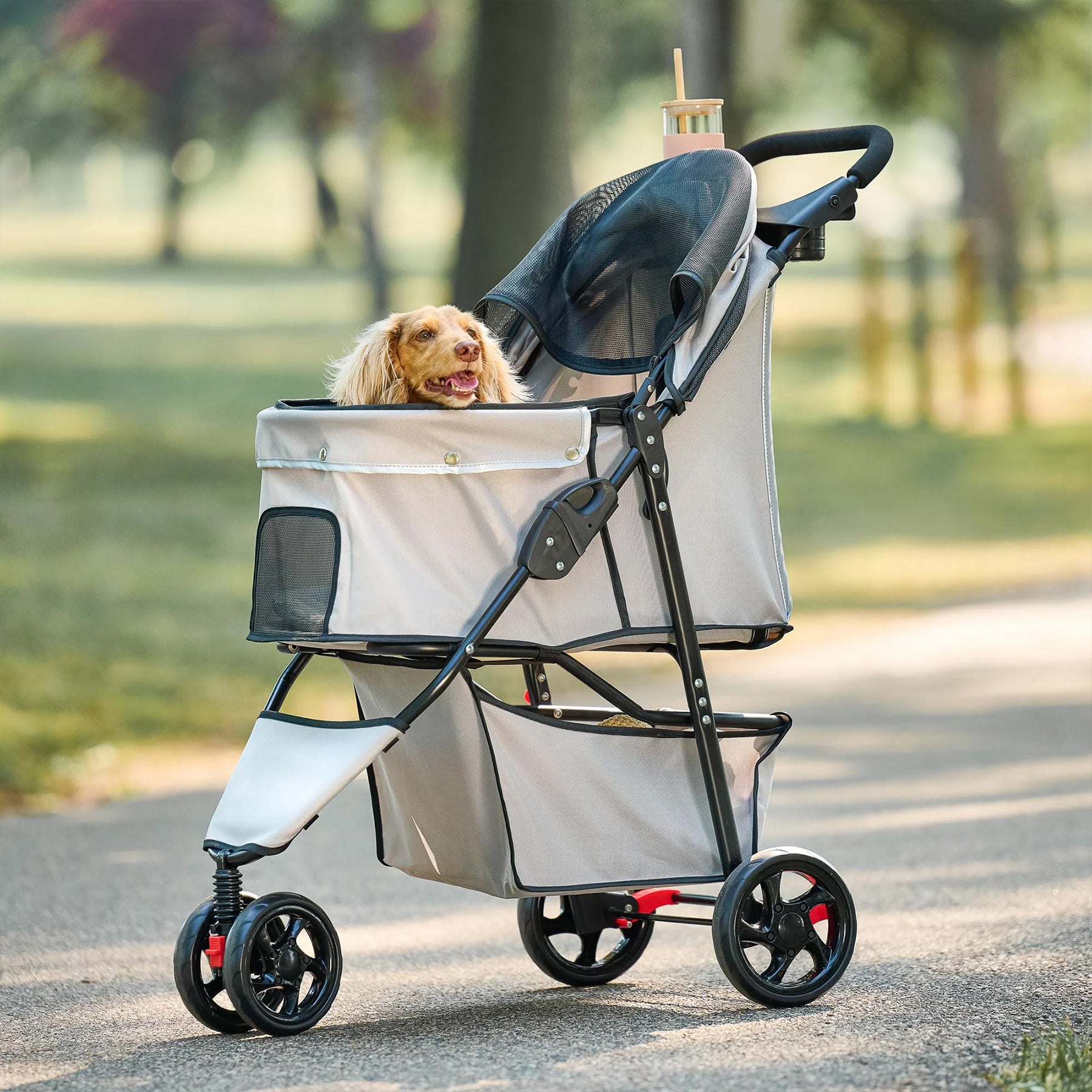 Small Dog and Cat Stroller with Breathable Mesh Foldable Design