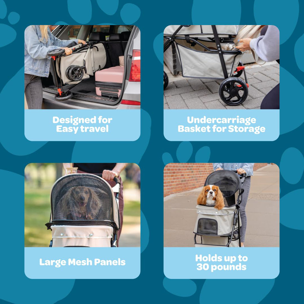 Small Dog and Cat Stroller with Breathable Mesh Foldable Design