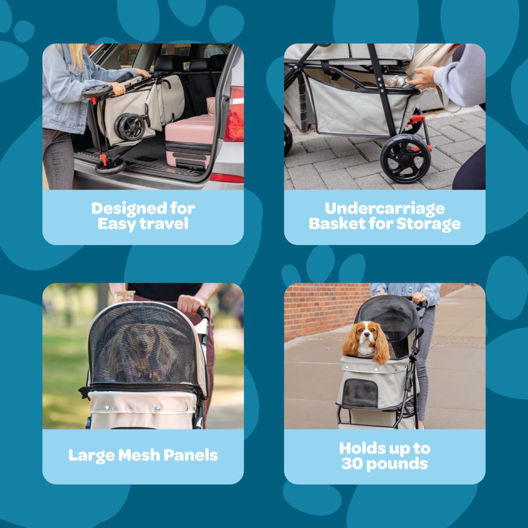 Small Dog and Cat Stroller with Breathable Mesh Foldable Design