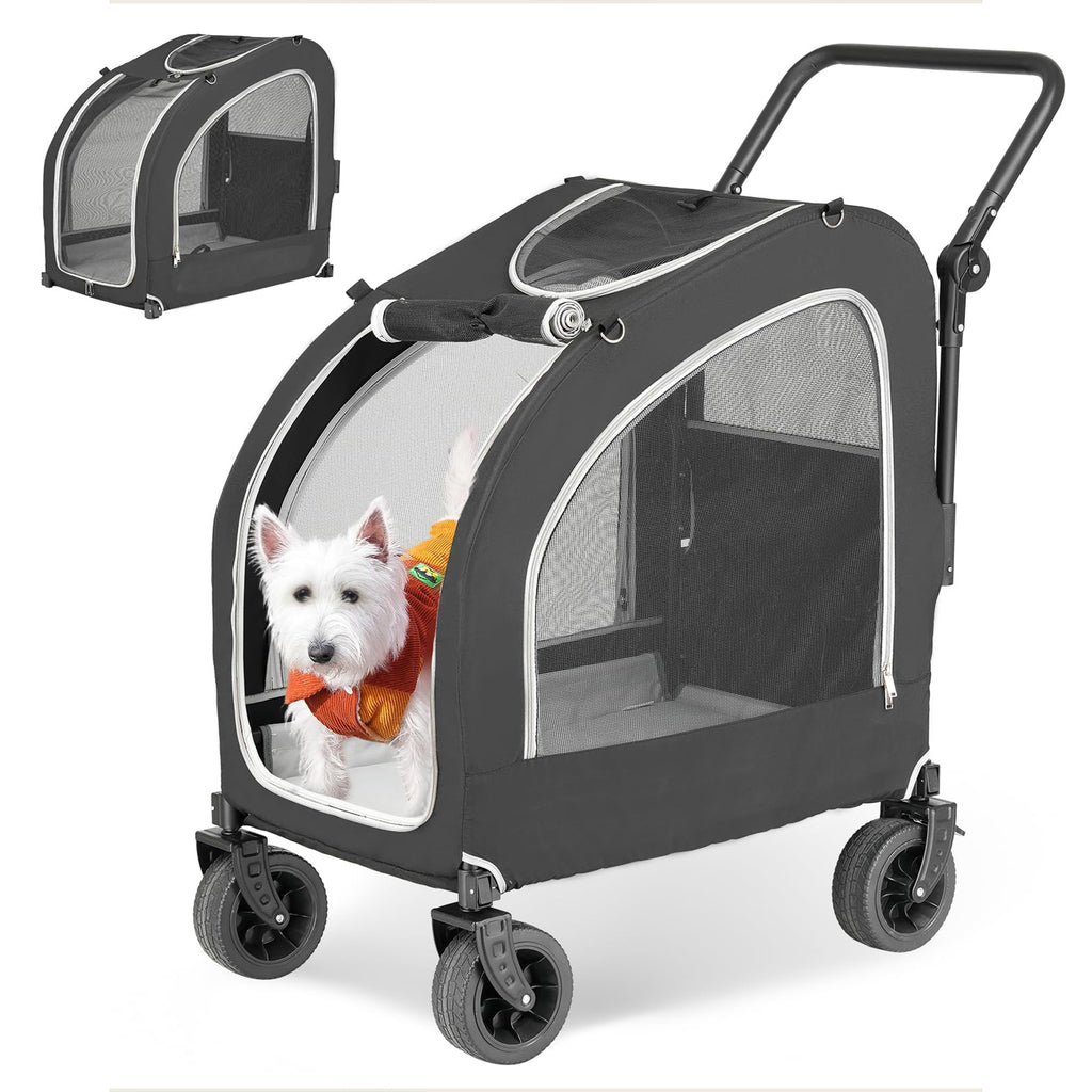 4 Wheel Pet Stroller for Dogs and Cats Up to 135lbs Foldable Design