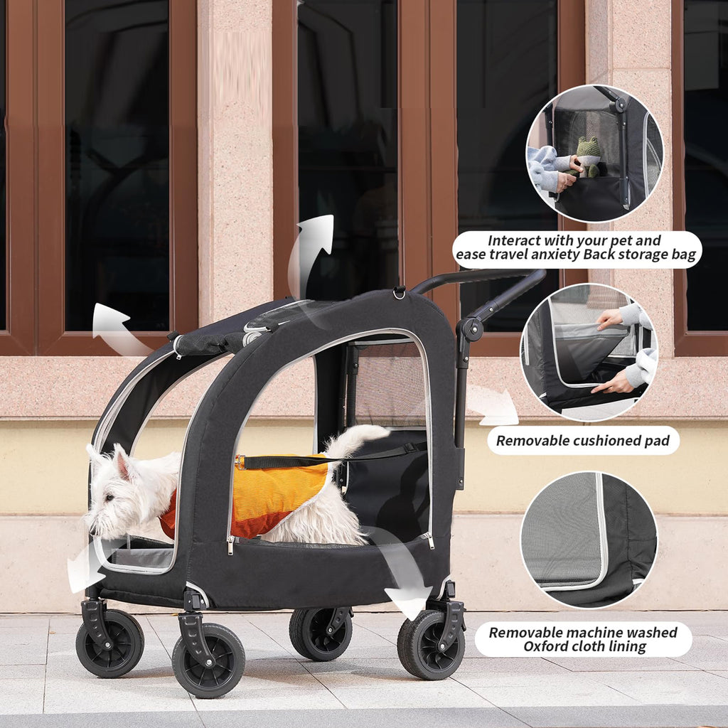 4 Wheel Pet Stroller for Dogs and Cats Up to 135lbs Foldable Design