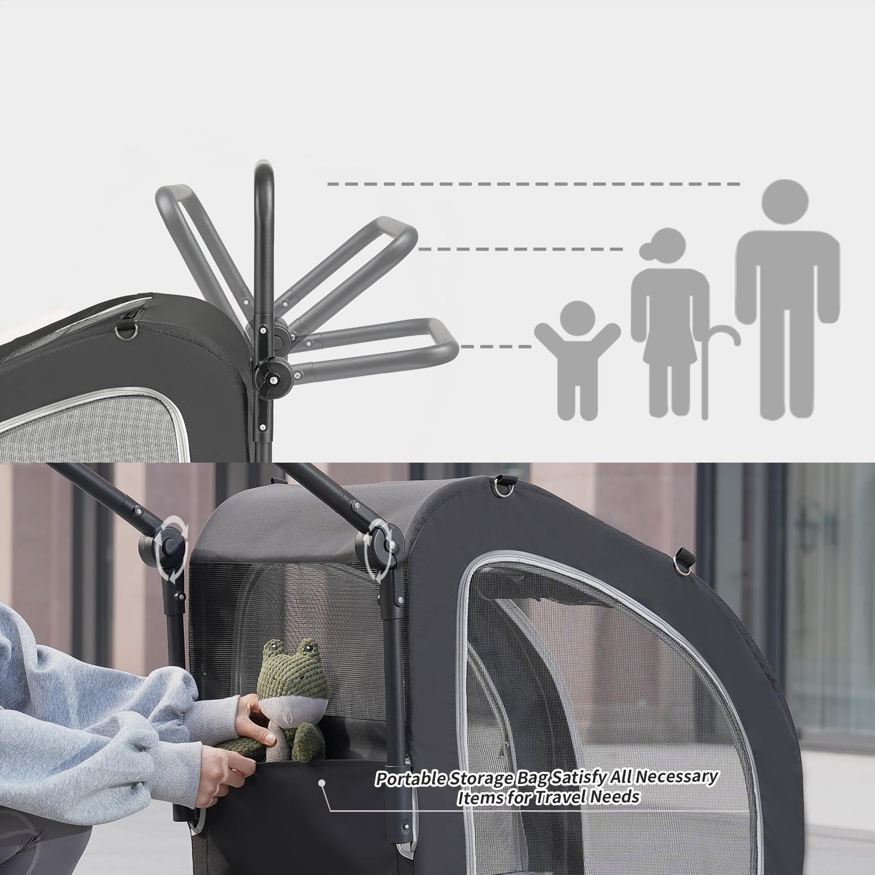 4 Wheel Pet Stroller for Dogs and Cats Up to 135lbs Foldable Design