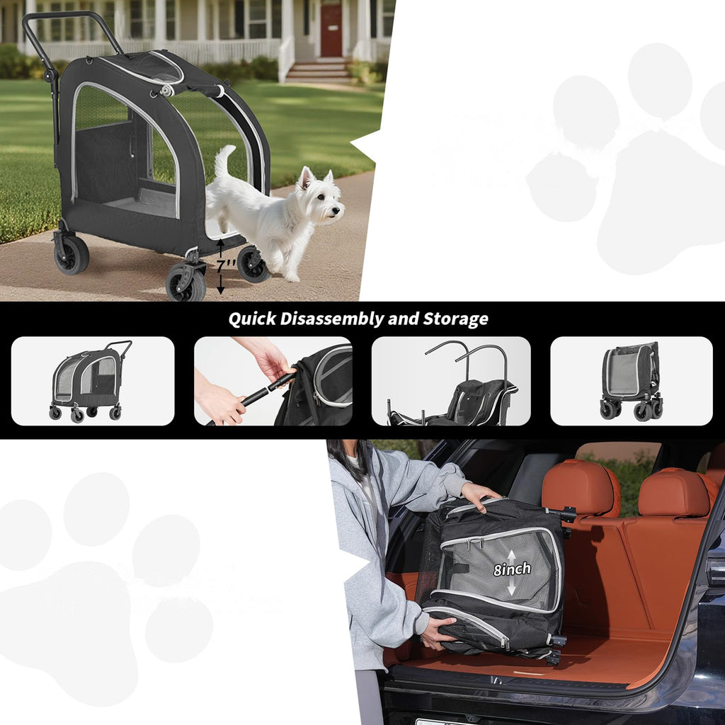 4 Wheel Pet Stroller for Dogs and Cats Up to 135lbs Foldable Design