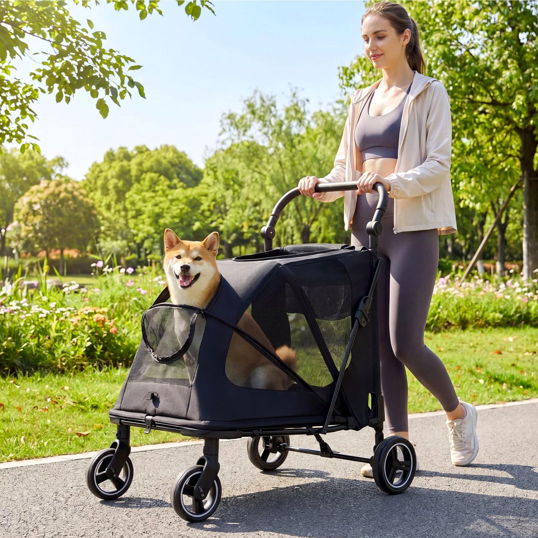 Large Dog Stroller for Medium Dogs Up to 66lbs Foldable Pet Wagon